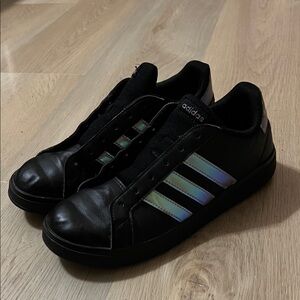 Adidas kids Black Sneakers with Iridescent Stripes
